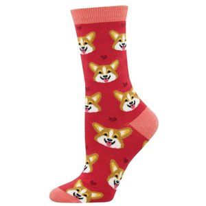 Socksmith Womens Bamboo Crew Socks Corgi Dog Puppy Novelty Footwear Pink New